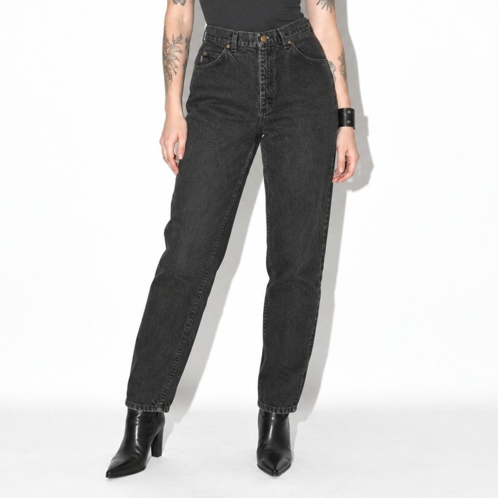 90s Vintage Black Wash Jeans Women 10 Black High Rise Straight Leg Denim Riders